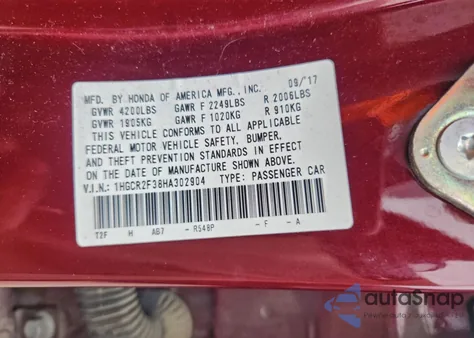 2017 Honda Accord Lx from USA, damaged, VIN 1HGCR2F38HA302904